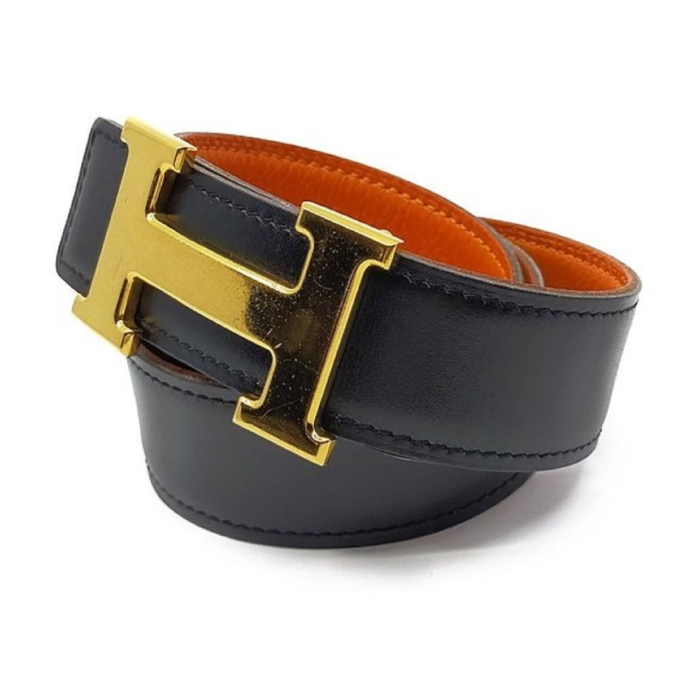Authentic Hermes H Gold Buckle Reversible Belt